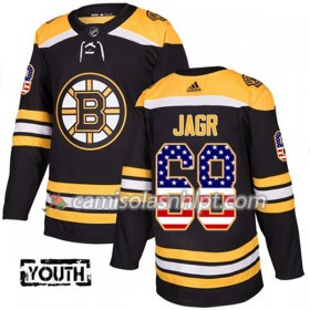 Camisola Boston Bruins Jaromir Jagr 68 Adidas 2017-2018 Preto USA Flag Fashion Authentic - Criança